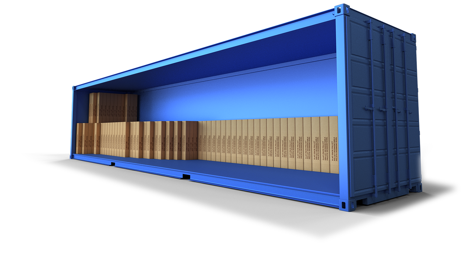 Contenedor cargado con pallets PallKit en traslado: +1500 unidades por contenedor